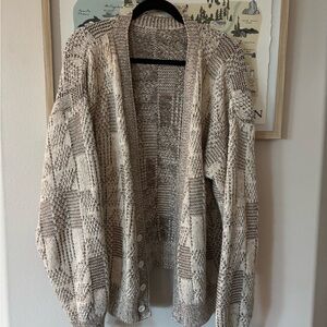 Cozy Knit Cardigan Sweater - Cream and Brown